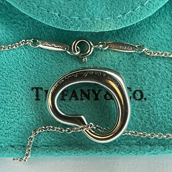 Tiffany & Co. Elsa Peretti Silver Open Heart Diamond Pendant Necklace 18" - Picture 5 of 11